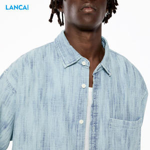 Chemises pour hommes, manches courtes, col montant, patte blanche à boutons, poche poitrine gauche, vêtements décontractés pour garçons, vente en gros personnalisée - Product Image 2