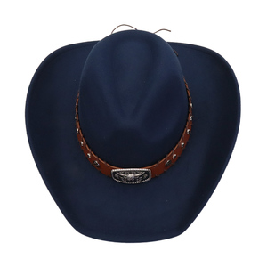 Grosir baru topi koboi Felt Barat kasual pesta topi anak sapi Fedora untuk pria dengan pita kepala sapi logam coklat yang dapat dilepas - Product Image 2