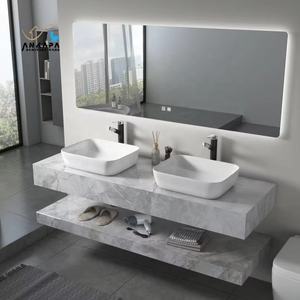 <span class=keywords><strong>Dalle</strong></span> de marbre moderne à double fente sans couture pour évier avec surface brillante Meuble de salle de bain avec lavabo en céramique pour salle de bain d'hôtel - Product Image 5