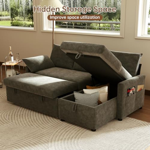 Canapé convertible en chenille en forme de L avec lit escamotable et rangement pour salon, appartement, hôtel - Product Image 6