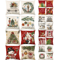 Housse de coussin de Noël avec motifs classiques Père Noël, bonhomme de neige et renne pour la fête de Noël et la décoration de la maison