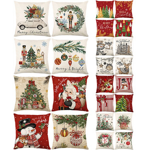 Merry Christmas Holiday Throw Pillow Covers Classic Santa Snowman Elk <strong>Pattern</strong> <strong>Cushion</strong> Covers for Christmas Party Home Decor - Product Image 2