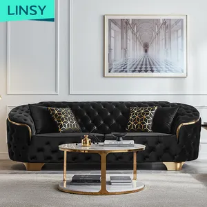 Linsy Nice noir 2 places velours 3 4 places tissu canapé maison doux luxe canapé Chesterfield canapé salon meubles RBJ8K