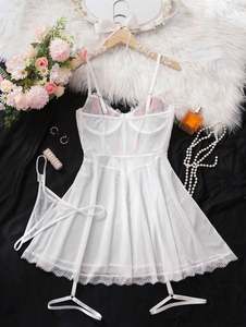 B128 Embroidery Lingerie Bridal Bodycon <b>Nighties</b> Elegant Girl Dress Lace Floral Decoration Nightgown - Product Image 5