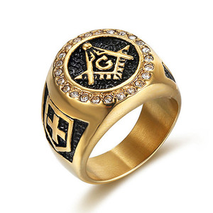 Nhẫn Hội Tam Điểm AG Bằng Thép Không Gỉ Phong Cách Cổ Điển Punk Cho Nam Nhẫn Chữ Thập - Product Image 1