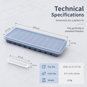 Bac à glaçons en silicone avec couvercle, empilable, 10 cavités, moule à glace long pour bouteille d'eau, aliments pour bébé, herbes, anti-odeur, qualité alimentaire - Product Image 2