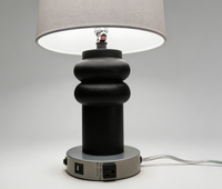 Lampe de table moderne en métal gris avec abat-jour en tissu, alimentation CA, culot E26, commande par interrupteur LED, pour usage hôtelier