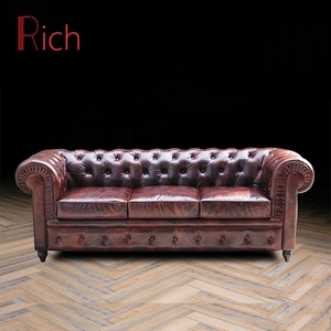 living room 3 seater retro leather couch large soft line buffalo coffee color leather sofas - Product Image 4