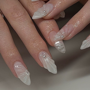 Faux ongles courts en forme d'amande imprimés réutilisables de luxe de haute qualité, ongles pressés personnalisés - Product Image 6