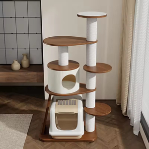 Non-Toxic Eco-Friendly Modern <strong>Large</strong> Luxury Rubberwood <strong>Cat</strong> <strong>Climbing</strong> <strong>Tree</strong> with 2-Level Litter Box Enclosure Carton Easy Assembly - Product Image 3