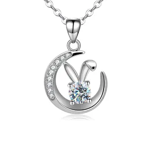 Модное ювелирное изделие с бриллиантами VVS Муассанит милый кролик дизайн ожерелье для женщин 925 стерлингового серебра для свадебных помолвок