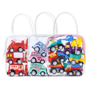 6 वापस खींच कार खिलौना सस्ते प्लास्टिक अग्निशमन ट्रक खुदाई टैक्सी बच्चा लड़का मिनी बच्चों साथ खींच खिलौना सेट