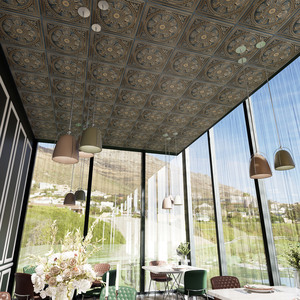 Paneles de pared estéreo de PVC de estaño en relieve decoración Interior cuadrada para Hotel Cafe Club Salon-impermeable a prueba de fuego oro ahumado <span class=keywords><strong>PL17</strong></span> - Product Image 2