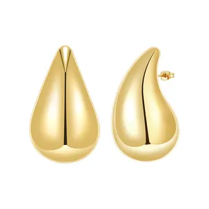 Últimas 18K Banhado A Ouro Aço Inoxidável Jóias Big Glossy Oco Raindrop Ear Studs Para Mulheres Do Partido Presente Brincos E231516G