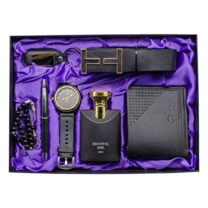 Luxury Business Gift Set Valentines <b>Leather</b> Belt Purse Perfumae Keychain Pen Rosary <b>Bracelet</b> Quartz Watch Set Gift Set for <b>Men</b> - Product Image 1