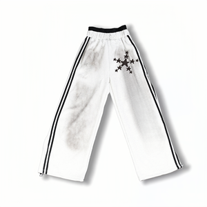 กางเกงวอร์มลายทางแฟชั่นดีไซน์เก๋ เอวสองชั้น ทรงหลวม สไตล์ลำลอง พิมพ์โลโก้ สตรีทแวร์ ล้างสีแบบแอซิด สำหรับผู้ชาย - Product Image 2