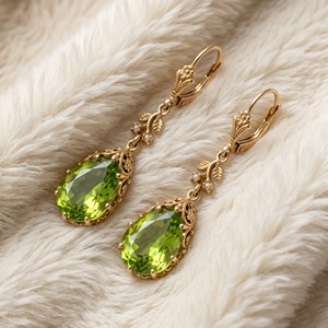 Ear Enlace Oem Odm 14K Gold Plated Teardrop Peridot Pearl Leverback Dangle Earrings Vintage Floral Women Jewelry Wholesale - Product Image 2