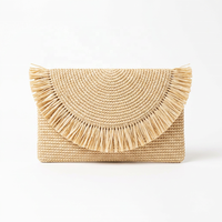 Sac à main en paille pour femme, pochette tissée à franges, sac à rabat léger pour l'été, la plage et les voyages