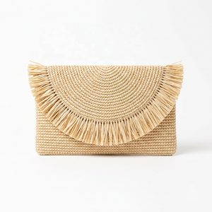 Women Straw Clutch Bag Woven Fringe Flap Purse Lightweight <b>Summer</b> Beach Travel <b>Handbag</b> - Product Image 1