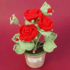 ดอกกุหลาบถักไหมพรมทำมือ สำหรับตกแต่งงานแต่งงาน คริสต์มาส ปาร์ตี้ ฮาโลวีน งานรับปริญญา วันแม่ - Product Image 2