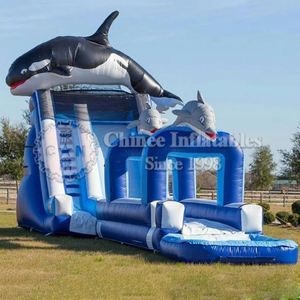 45ft Thương Mại Waterslide Khổng Lồ Cao Lớn Lớn Đường Cong Nước Trượt Trẻ Em Ngoài Trời Đôi <span class=keywords><strong>Inflatable</strong></span> <span class=keywords><strong>Slide</strong></span> Với <span class=keywords><strong>Pool</strong></span> - Product Image 4