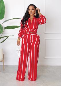 AL221 Neue Mode Boutique Herbstkleidung Gestreifte Langarmhemden Lose Weite Hosen 2-teiliges Set Damen Freizeitkleidung Damen-Sets - Product Image 5