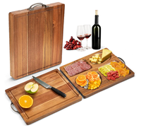 Planche à découper réversible en bois d'acacia, planche à charcuterie pliable avec compartiments divisés pour servir des aliments lors de fêtes