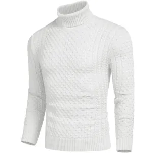 VSCOO High Quality Slim Long Sleeve Turtleneck White Knitted Jumper Turtle Neck Men Sweater Pullover