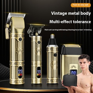 Ensemble de rasoirs électriques rétro professionnels 4 en 1 pour hommes <span class=keywords><strong>Tondeuse</strong></span> à cheveux et à barbe en acier inoxydable alimentée par USB pour le toilettage de la <span class=keywords><strong>tondeuse</strong></span> - Product Image 2