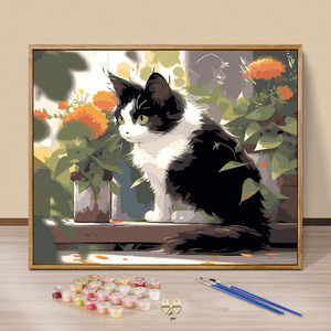 Kit de peinture par numéros DIY <span class=keywords><strong>Chat</strong></span> de dessin animé pour enfants et adultes de tous âges 40x50cm Sans cadre ou avec cadre Facile à réaliser Décoration murale pour la maison Cadeau - Product Image 2