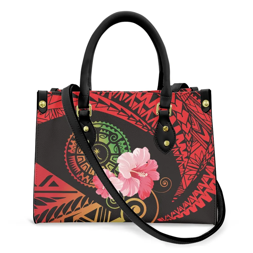 Chuuk Large Handbags Luxury Tote Bag Leather Designer Bags Polynesian Hawaii Flower Pattern Handbags Luxury Cheap Handbags