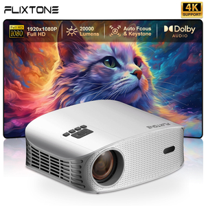 Projecteur de cinéma maison FlixTone D8W Mini, projecteur vidéo 4K, <span class=keywords><strong>correction</strong></span> trapézoïdale 6D, mise au point automatique, Full HD 1080P - Product Image 1