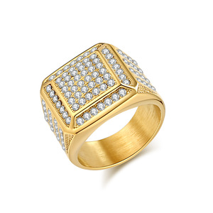 Men's Gold Plated <b>Titanium</b> Steel <b>Ring</b> Geometric Micro Pave Diamond Full Inlay Fashion Jewelry Gift - Product Image 1