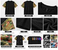 T-shirt streetwear personnalisé pour homme, manches camouflage, tee-shirt oversize, logo personnalisé, marque privée, vêtements OEM