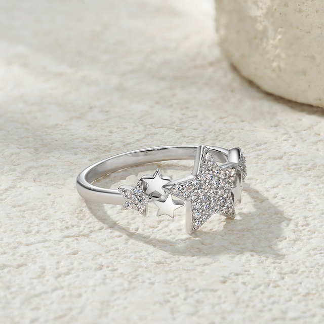 Sparkling Star Cluster Ring | 925 Silver Emerald Moissanite Star Band | Hypoallergenic Jewelry Anniversary Everyday Wear