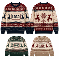Pull de Noël personnalisé pour homme, tricot jacquard, motif renne et flocon de neige, col rond, pull de fête avec logo personnalisé