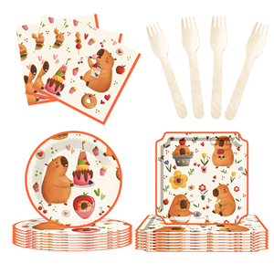 DAMAI Artículos para Fiesta de Cumpleaños de Capibara, Platos de Papel de Capibara, Servilletas, Vajilla de Animales para la Cena, Recuerdos de Fiesta, Suministros para Mesa de Animales, Sirve para 8 Personas - Product Image 4