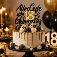 Deutscher Schwarz-Gold Glitzer 'Alles Gute Zum 18. Geburtstag' Geburtstagstorten-Topper 16x20cm Karton 18. Party-Zubehör