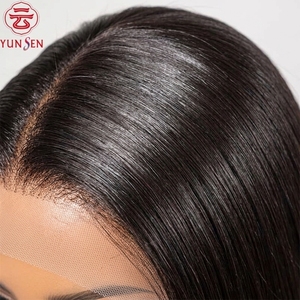Perruque Chic Courte et Droite Type <span class=keywords><strong>Bob</strong></span> avec Dentelle Transparente Sans Colle Cheveux Humains Vierge Remy Noir Naturel Densité 150% - Product Image 2