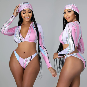Bikini deux <span class=keywords><strong>pièces</strong></span> pour femmes d'été avec <span class=keywords><strong>foulard</strong></span>, manches longues, imprimé, fermeture éclair, <span class=keywords><strong>maillot</strong></span> <span class=keywords><strong>de</strong></span> <span class=keywords><strong>bain</strong></span> sexy pour femmes - Product Image 5