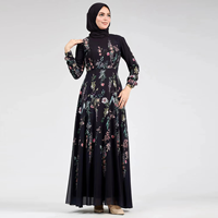 Robes de soirée longues à manches longues élégantes noires pour femmes musulmanes, tendance d'impression florale Abaya, dernières tendances de Sharut Wholesale