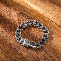 Chunky Skull Bracelet En Acier Inoxydable Cubain Lien Rétro Gothique Bijoux De Mode pour Hommes