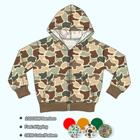 Ensemble deux pièces imprimé dessin animé, haut à capuche zippé camouflage à manches longues, veste d'extérieur en bambou pour garçons, collection automne