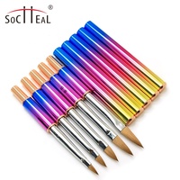 Insert inversé couvercle conception dégradé arc-en-ciel métal poignée 100% pur Kolinsky acrylique brosse à ongles plat et serti 3D brosse taille #2 ~ #10