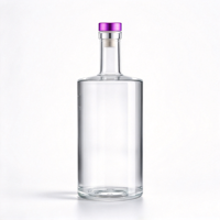 Bouteilles en verre transparent avec bouchon violet, col long, bouteille droite transparente pour l'emballage du whisky, de la vodka, du gin, des spiritueux et des liqueurs