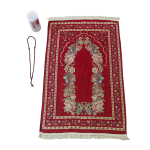 Alfombra de oración musulmana lavable de chenilla con diseño floral, juego para el hogar y pícnic al aire libre que incluye cuentas de Tasbih. - Product Image 1