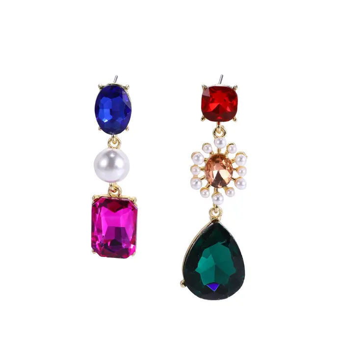Pendientes de perlas coloridas, joyería asimétrica con diamantes de imitación, nuevos