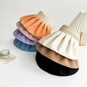 Cappello parasole da donna a prova di UV cappello a conchiglia a prova di sole in gomma nera cerchio per capelli da esterno cappello da pescatore pieghevole con tetto vuoto a tesa larga