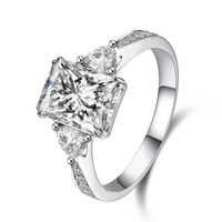 Bague de fiançailles en platine Pt950 avec trois diamants de laboratoire taille princesse pour femme, bijoux fins, diamant de laboratoire