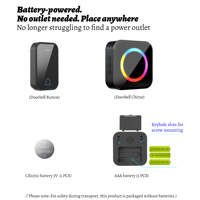 Sonnette sans fil intelligente SIXWGH 433 MHz longue portée 150 m alimentée par batterie, contrôle par application, design rotatif, 63 sonneries, LED pour maison/bureau